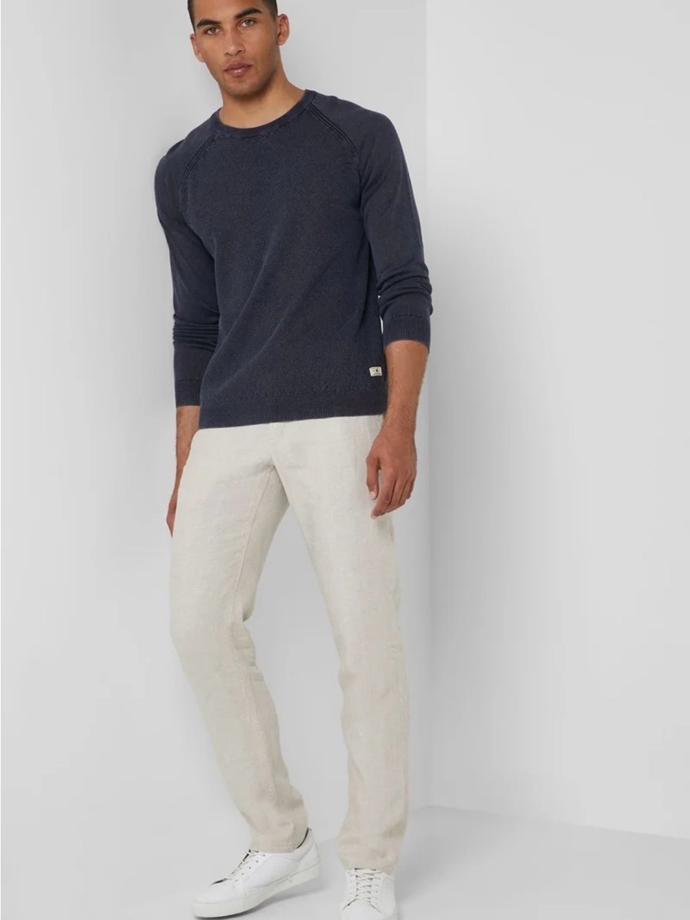 MANGO Men's Olive Green Slim-Fit Linen Trousers